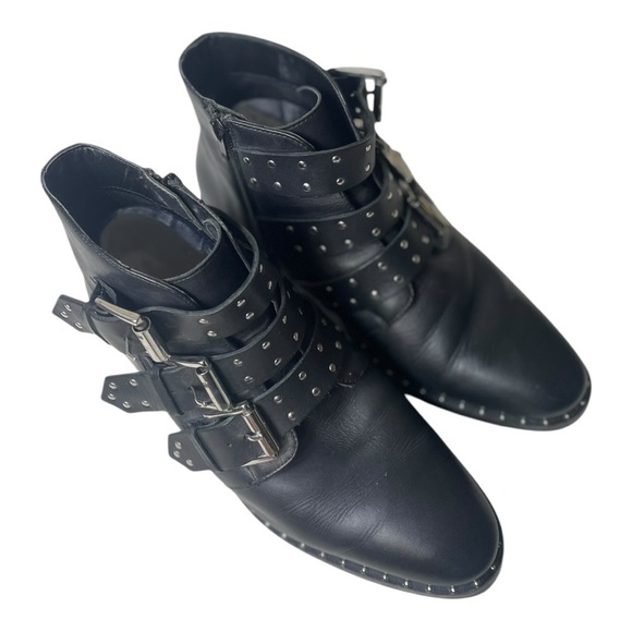 ASOS Women’s Asher Studded Black Leather Buckle Ankle Boots - Picture 10 of 11